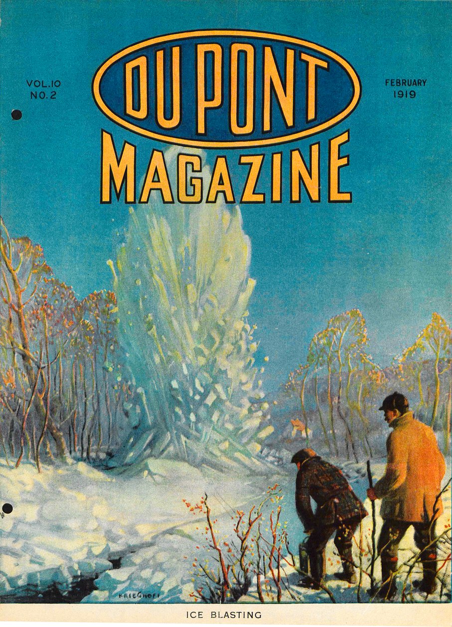 Ledové tryskání, přední strana časopisu DuPont Magazine, únor 1919 od American School