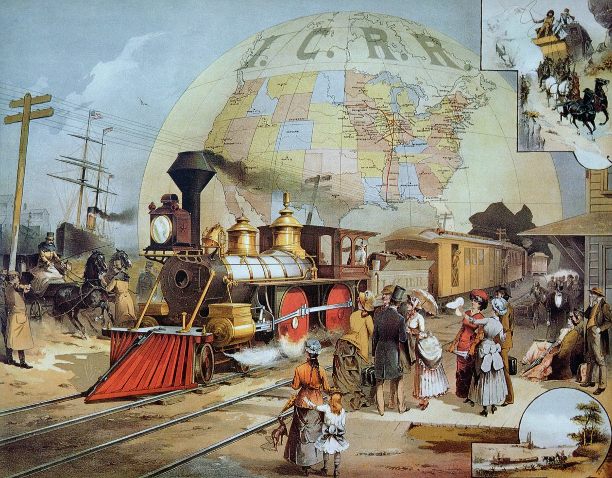 Illinois Central Railroad, c.1886 (barevné lito) od American School