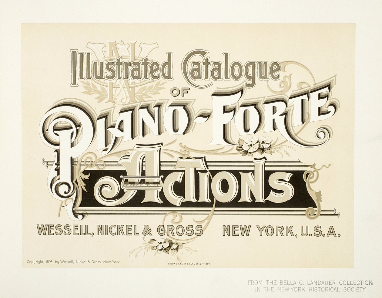 Ilustrovaný katalog Piano-Forte Actions, Wessell, Nickel & Gross Co. - obálka, 1893 od American School