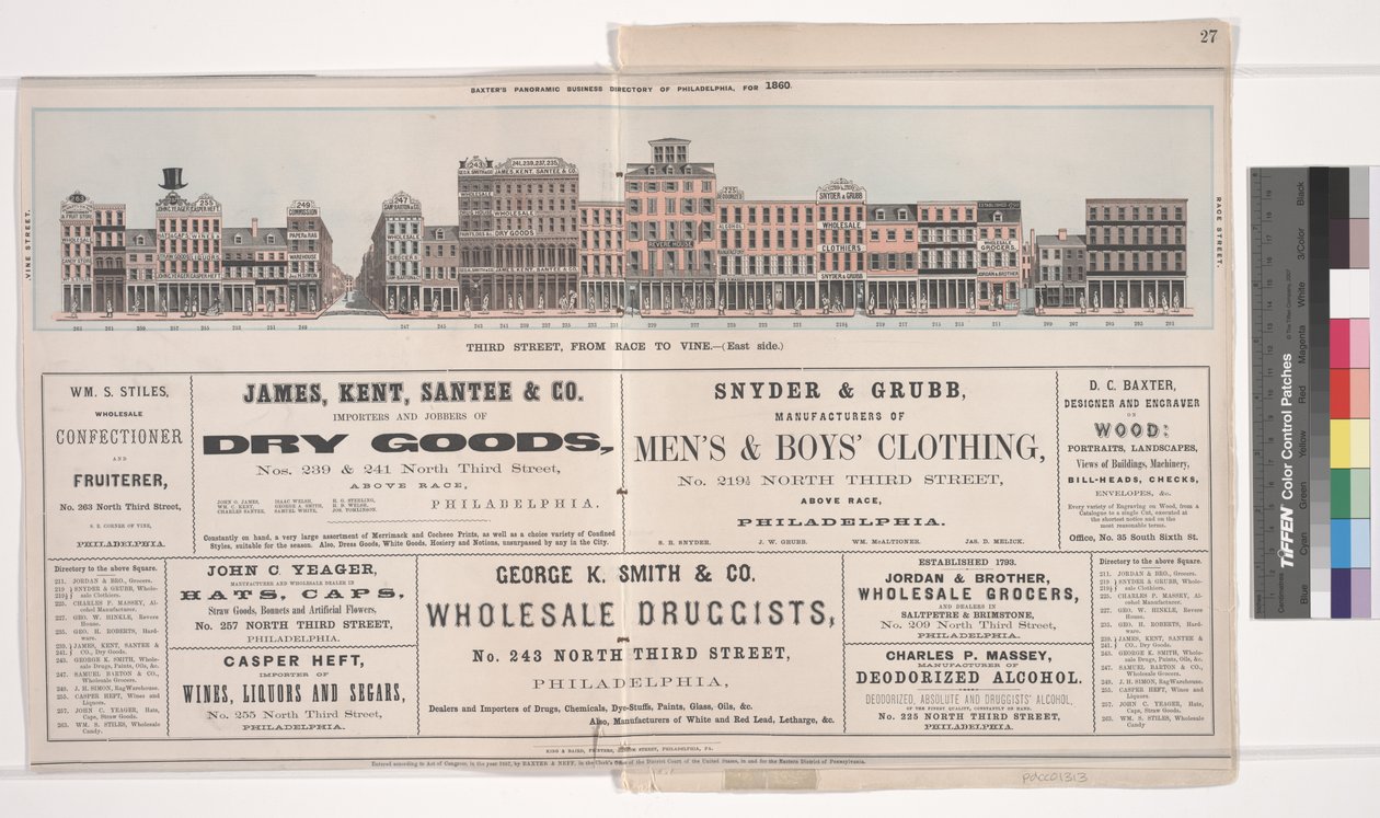 Ilustrace z Baxters Panoramic Business Directory of Philadelphia, 1860 od American School