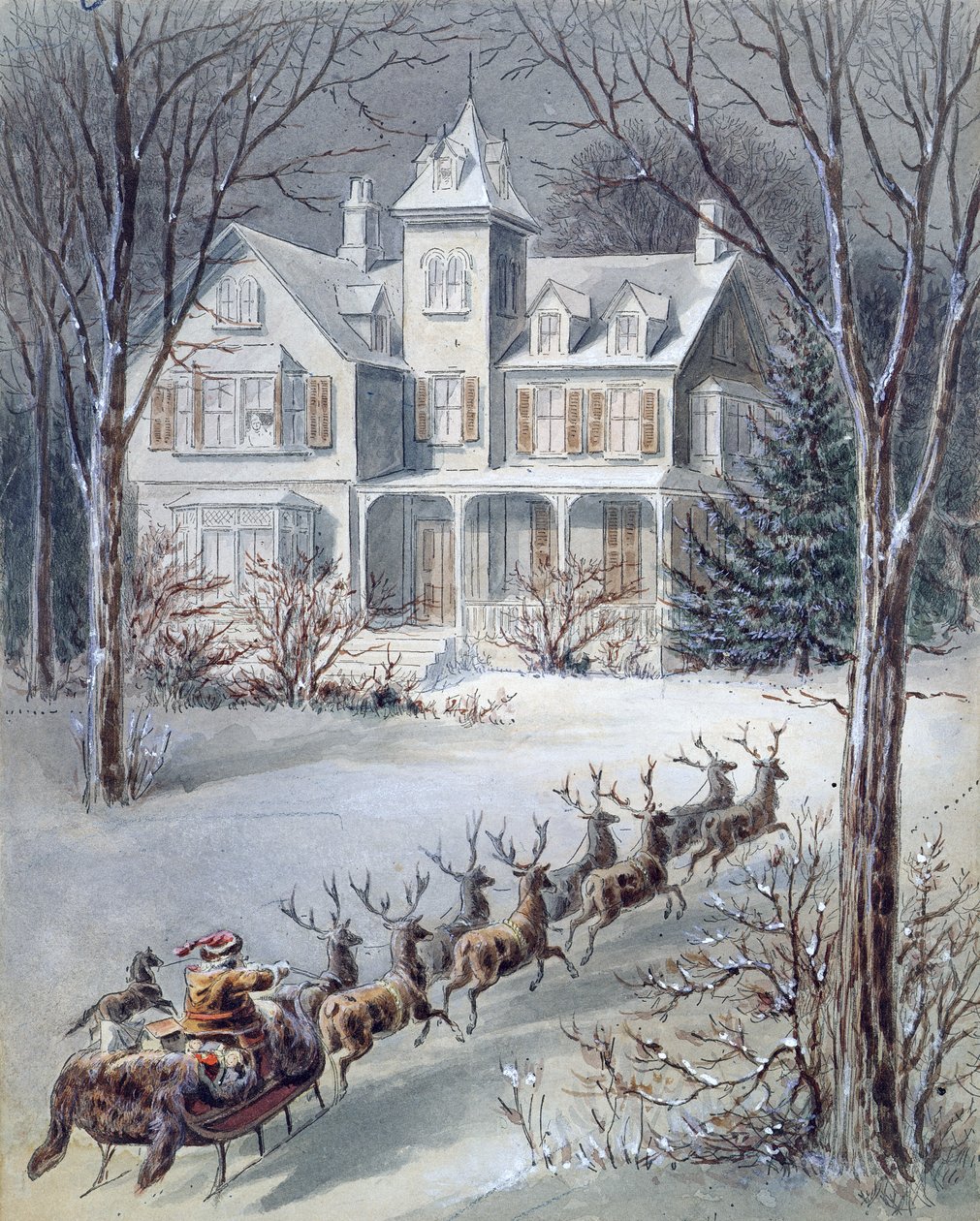 Ilustrace z Twas the Night Before Christmas napsal profesor Clement Clarke Moore (1779-1863) od American School