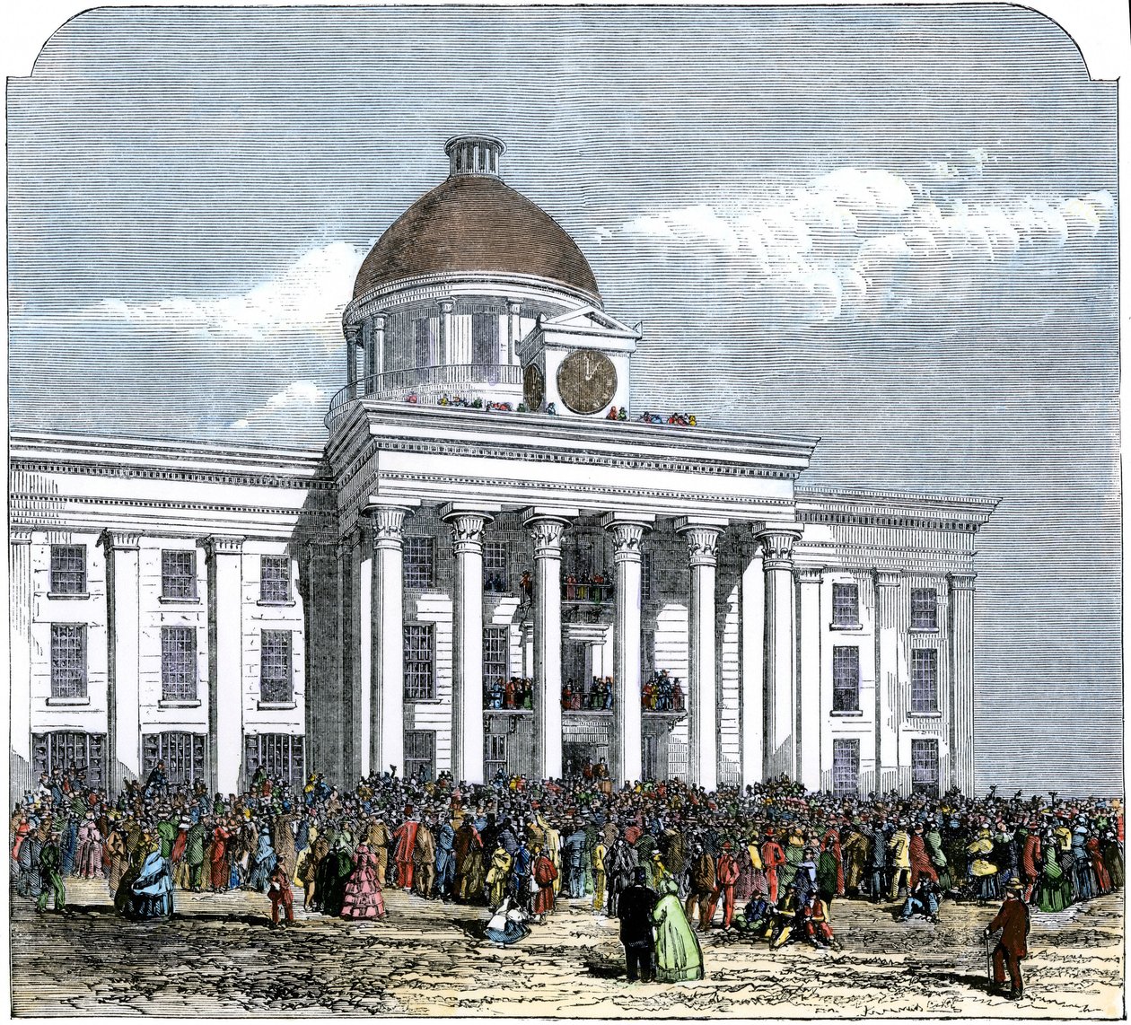 Inaugurace prezidenta Jeffersona Davise do funkce hejtmana Konfederovaného státu Ameriky, radnice v Montgomery, Alabama od American School