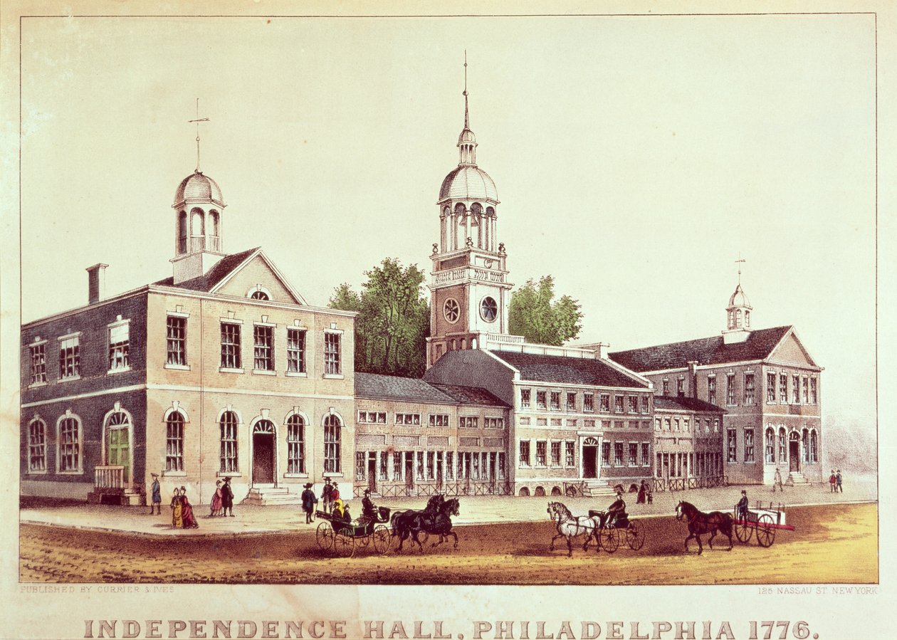 Independence Hall, Philadelphia, 1776, publikoval Nathaniel Currier (1813-88) a James Merritt Ives (1824-95) od American School
