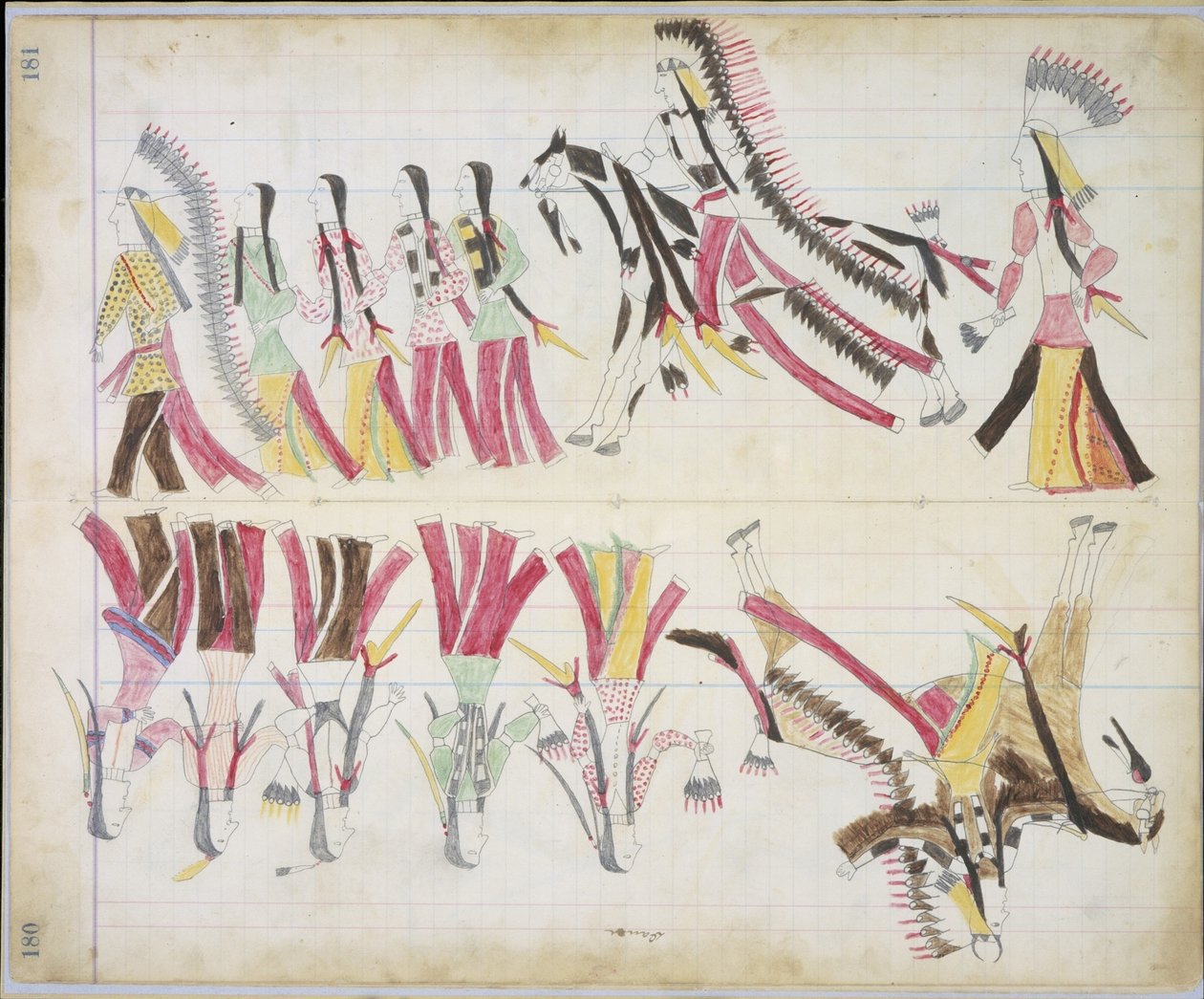 Indický tanec, ilustrace z knihy Black Horse Ledger, 1877-79 (tužka a pastel na papíře) od American School