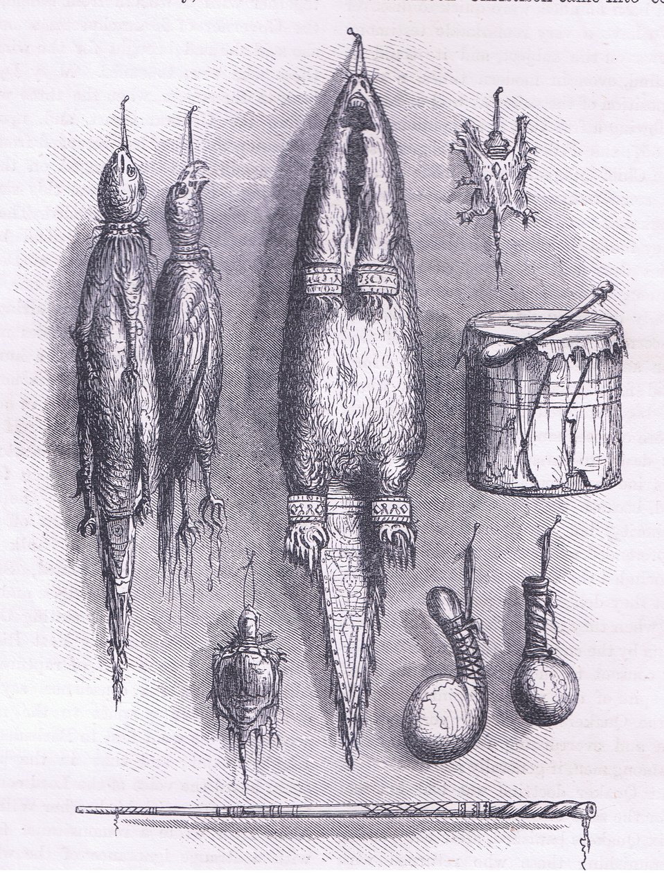 Indiánská lékárnička, tajemná píšťalka, bitvy a buben 1661, ilustrace z Cassell
