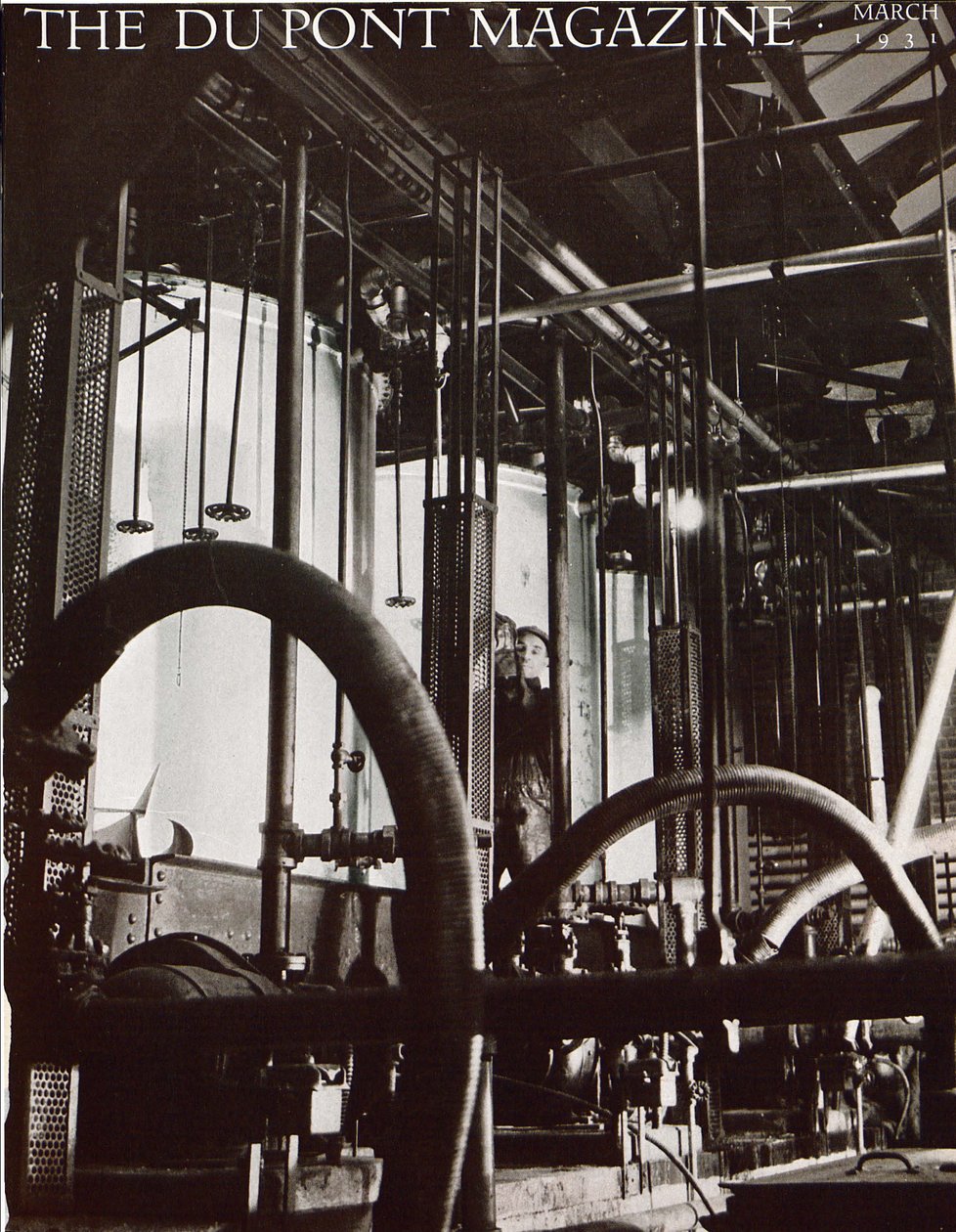 Průmyslový závod, přední strana časopisu DuPont Magazine, březen 1931 od American School