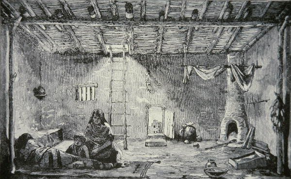 Interiér domu Pueblo, c.1880 (rytina) od American School
