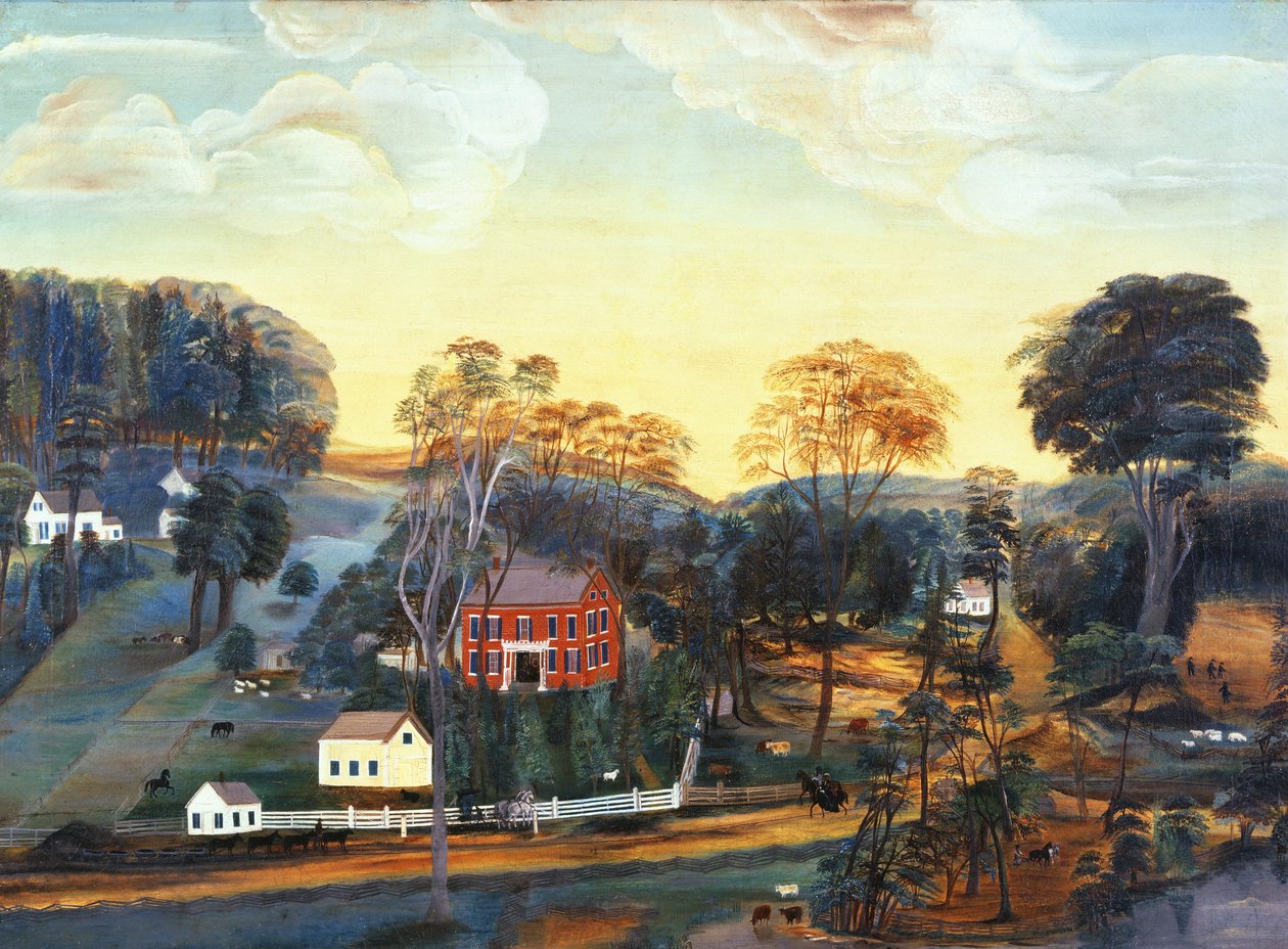 Farma a důl Isaaca Powerse, kolem roku 1800 (olej na plátně) od American School