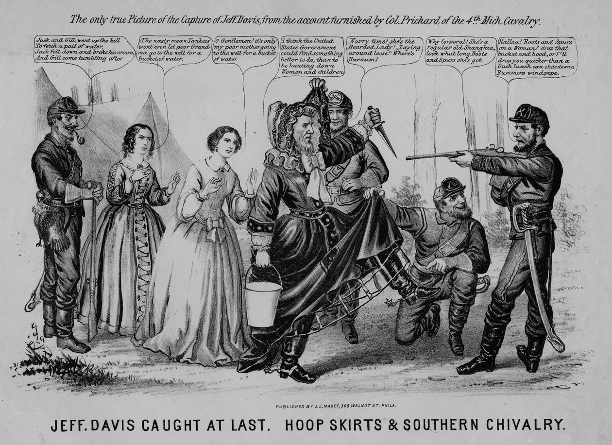Jeff Davis konečně chycen: obručové sukně & Southern Chivalry, vydal J.L. Magee, Philadelphia, kolem roku 1865 od American School