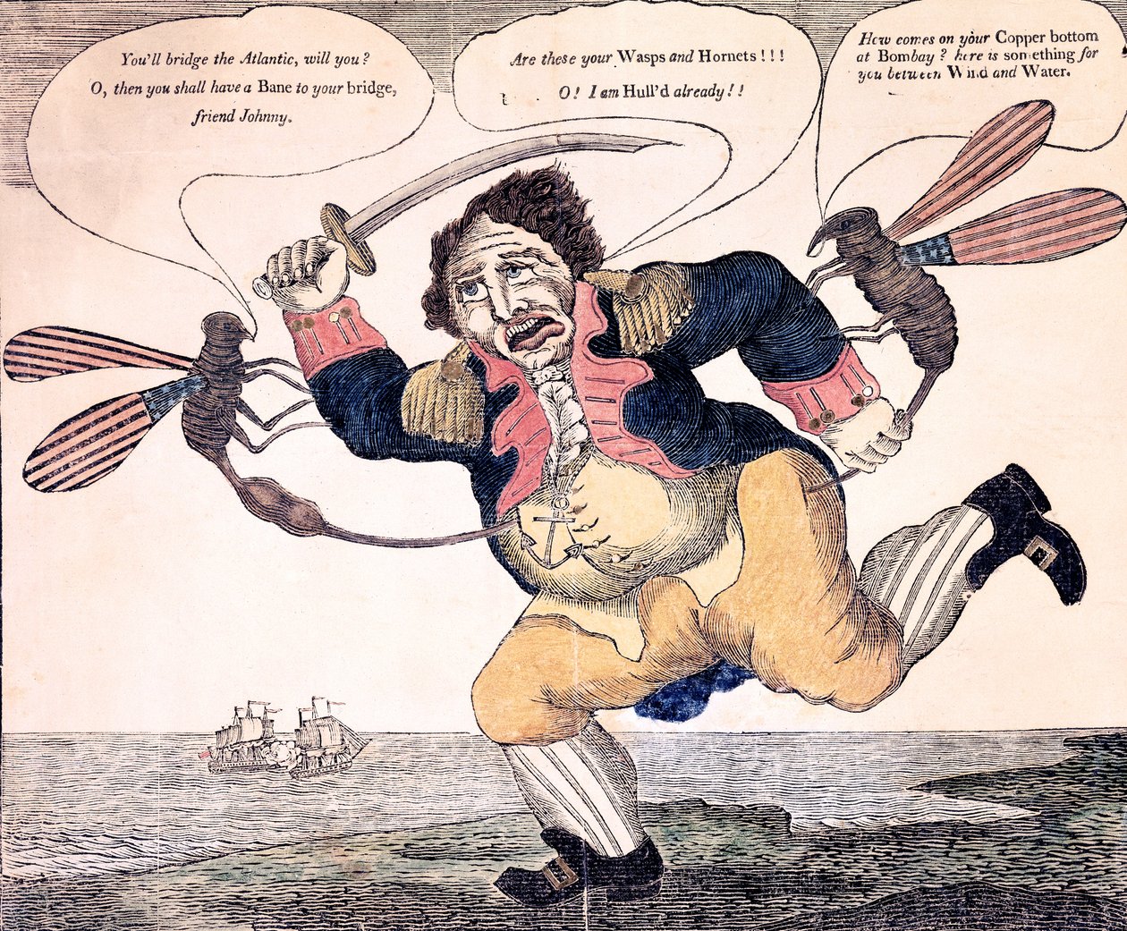 John Bull bodnut k agónii vosou a sršní, kolem roku 1813 od American School