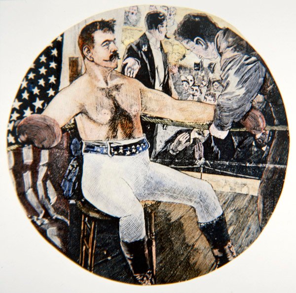 John L. Sullivan během souboje s Jamesem J. Corbettem v New Orleans od American School