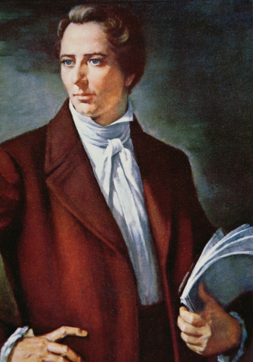 Joseph Smith (1805-44) prorok zakladatel mormonského náboženství v USA (barevné lito) od American School