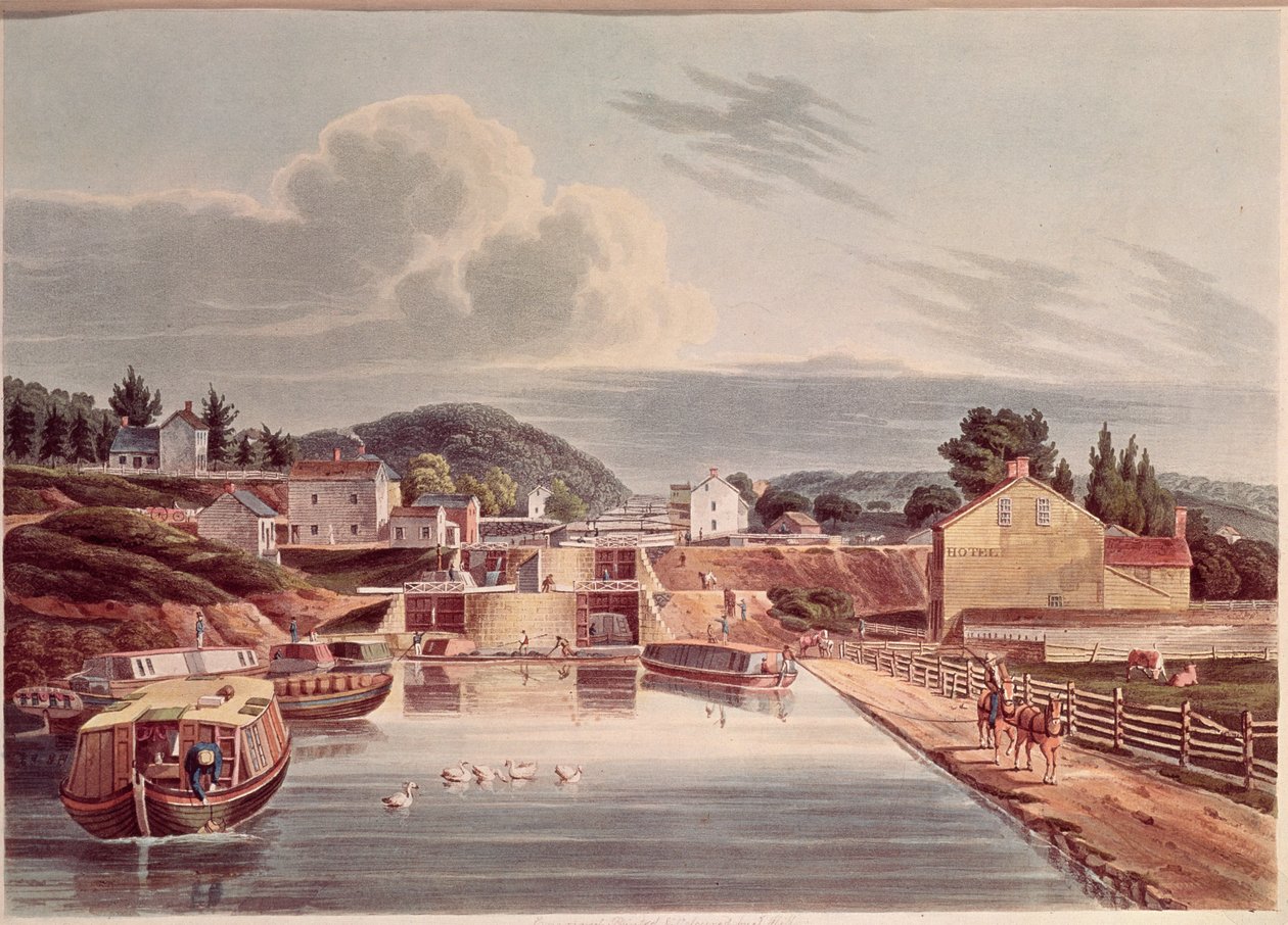 Spojení Erie a Severního kanálu, vyryto J. Hillem, c.1830-32 od American School