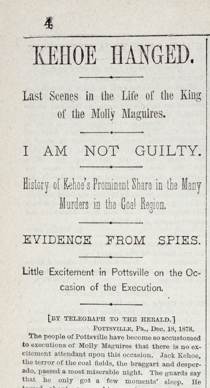 Kehoe Hanged, z New York Herald, 19. prosince 1878 od American School