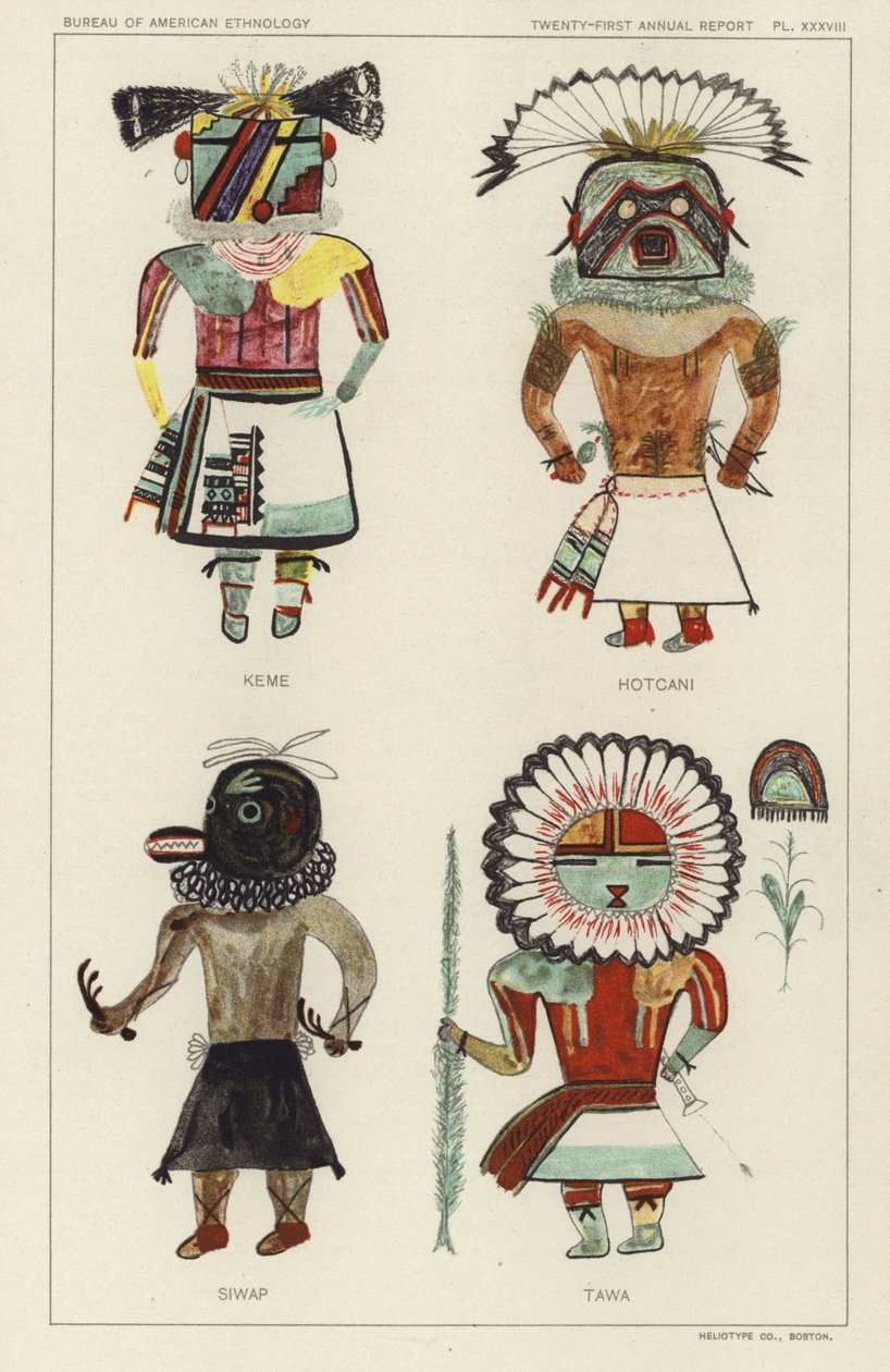 Keme, Hotcani, Siwap, Tawa (barevná litografie) od American School
