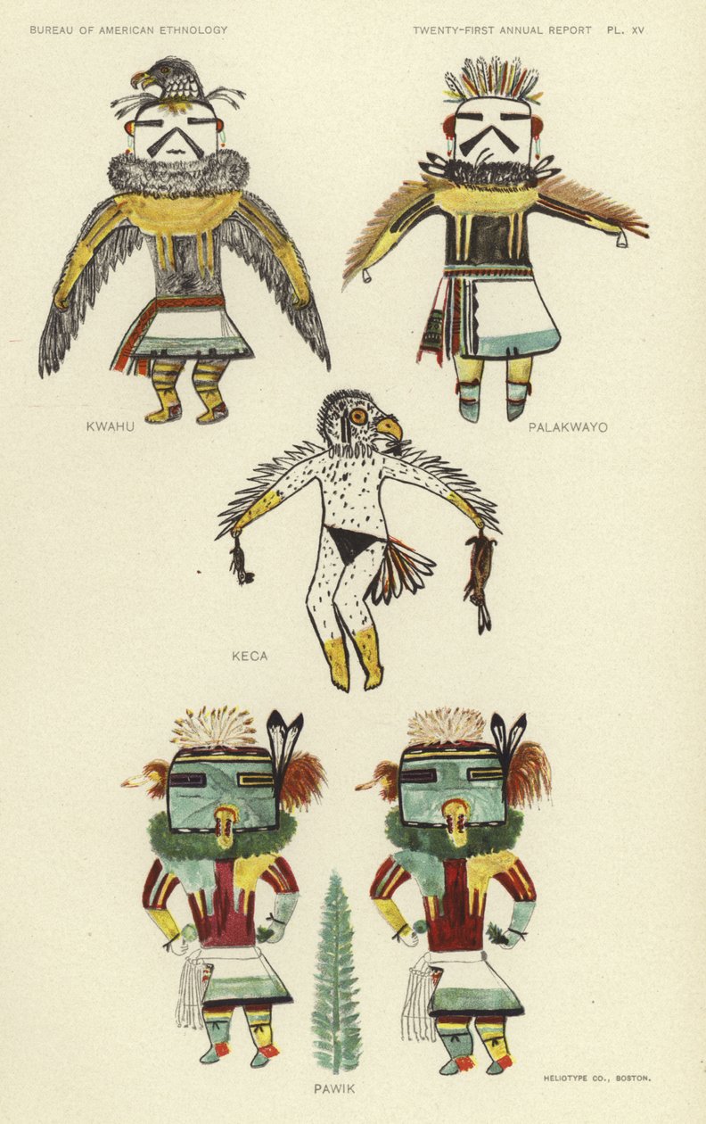 Kwahu, Palakwayo, Keca, Pawik (barevná litografie) od American School