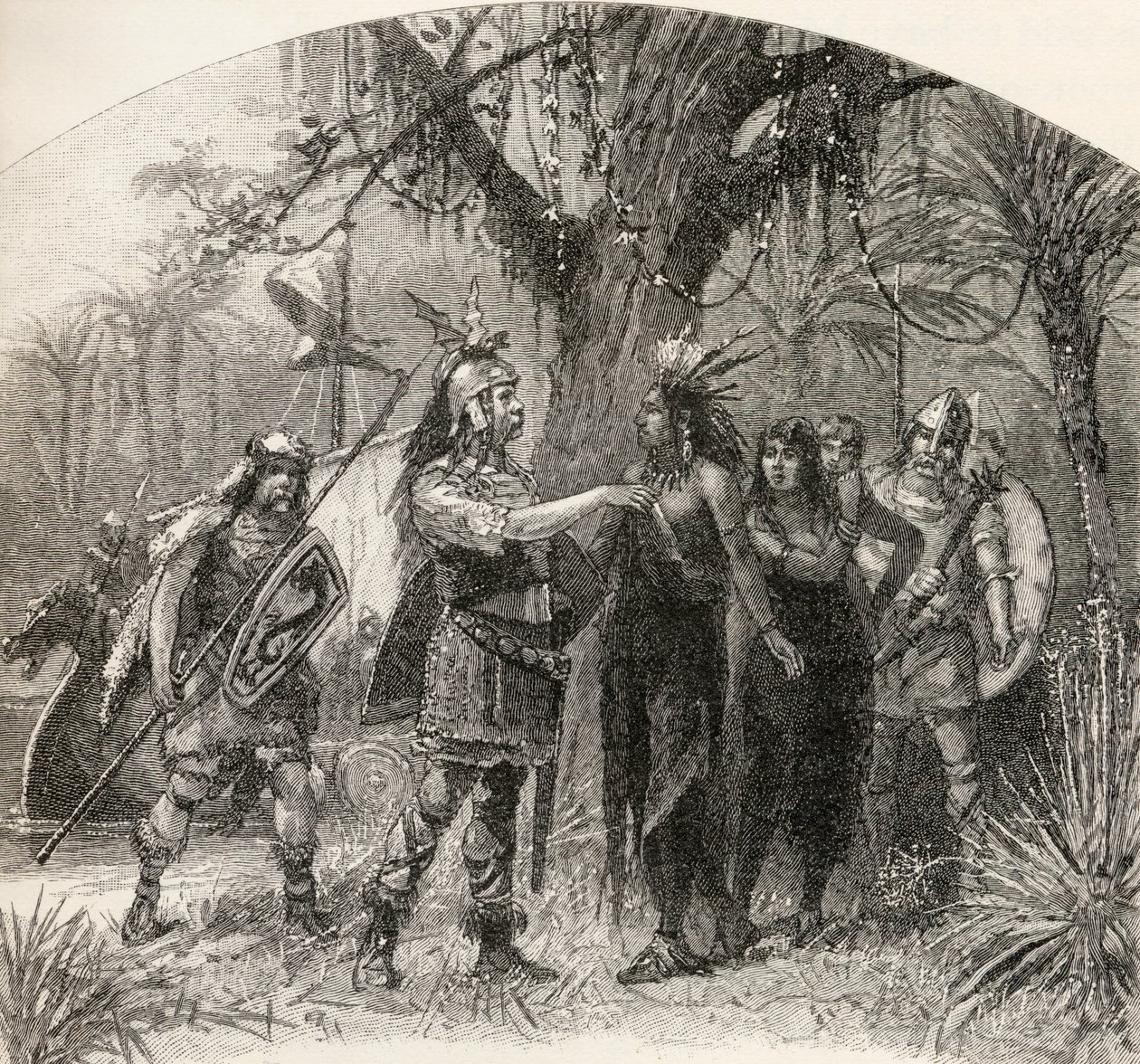 Landing of Northmen, z „Stručné historie Spojených států“, vydaného A. S. Barnes und Co. v roce 1885 od American School