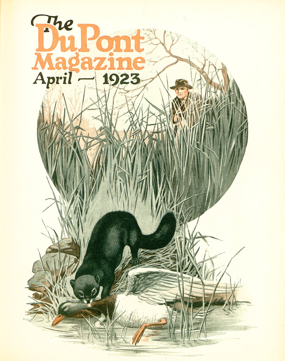 Less Vermin - More Game, přední strana časopisu DuPont Magazine, duben 1923 od American School