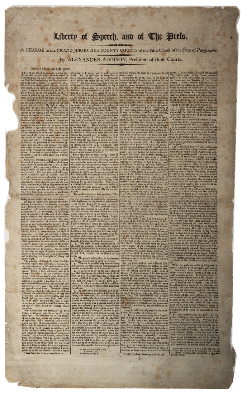 Svoboda projevu a tisku, leden 1799 od American School