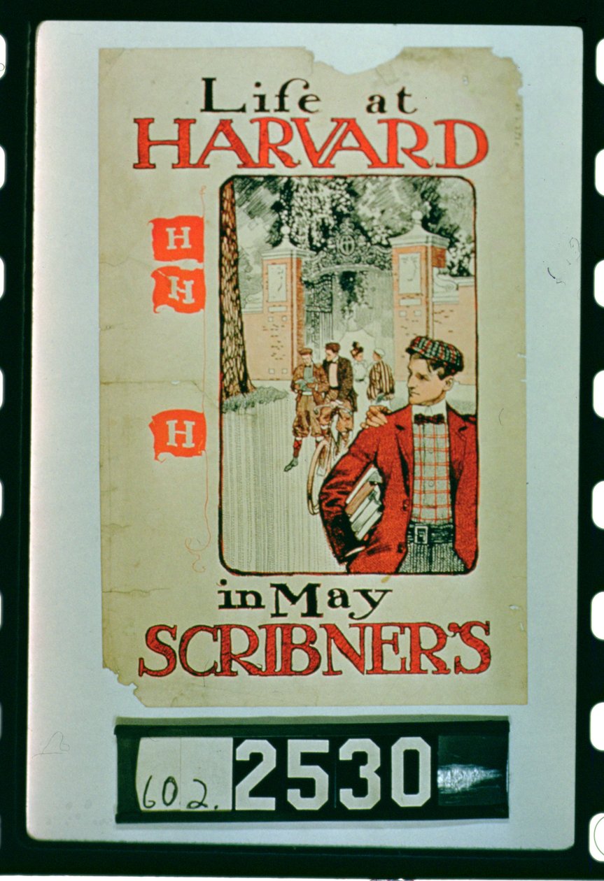 Život na Harvardu, plakát propagující květnové vydání časopisu Scribners Magazine od American School