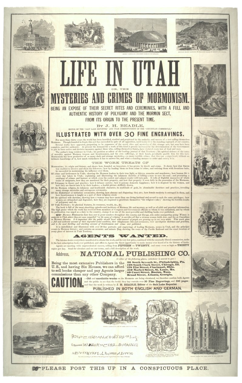 Život v Utahu aneb záhady a zločiny mormonismu; být odhalením jejich tajných obřadů a ceremonií, c.1870 od American School