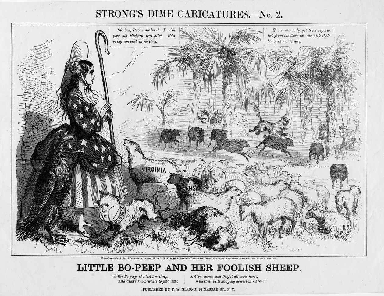 Malá Bo-Peep a její pošetilá ovečka, publikoval T W Strong, New York, 1861 od American School