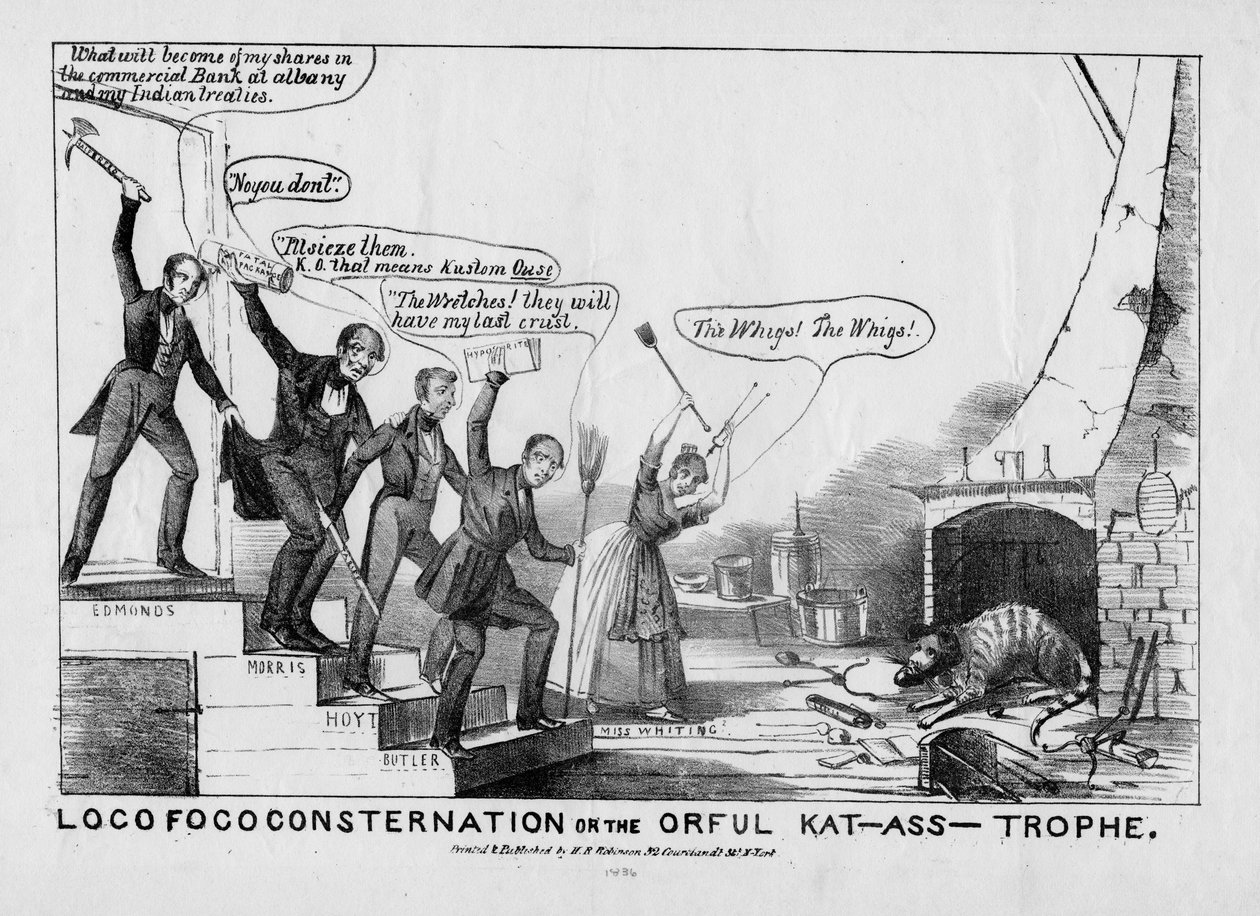 Loco Foco consternation, orful kat-asstrophe, publikoval H R Robinson, New York, c.1838 od American School