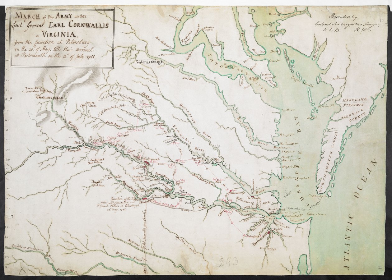 POCHOD ARMÁDY pod velením generálporučíka EARLA CORNWALLISE ve VIRGINII od srazu v Petrohradě 20. května do příjezdu do Portsmouthu 12. července 1781. od American School