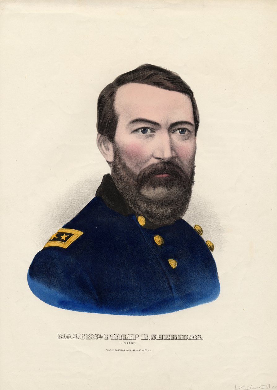 genmjr. Philip H. Sheridan, US Army, hospoda. od Currier & Ives, kolem 1862-65 od American School