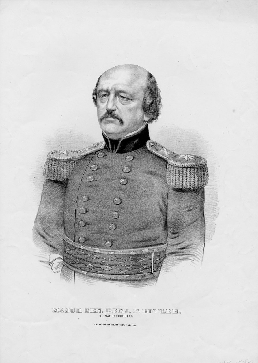 Generálmajor. Benjamin. F. Butler z Massachusetts, hospoda. od Currier & Ives, kolem roku 1860 od American School