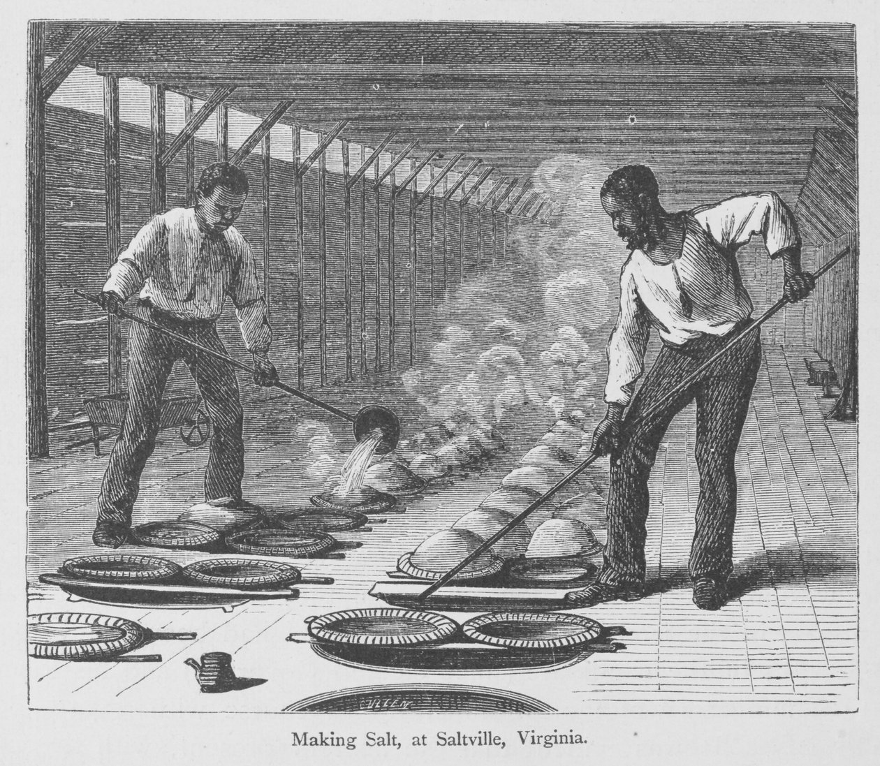 Výroba soli ve Slatville ve Virginii z knihy „The Great South“ od Edwarda Kinga, publikovaná kolem roku 1874 (rytina) od American School