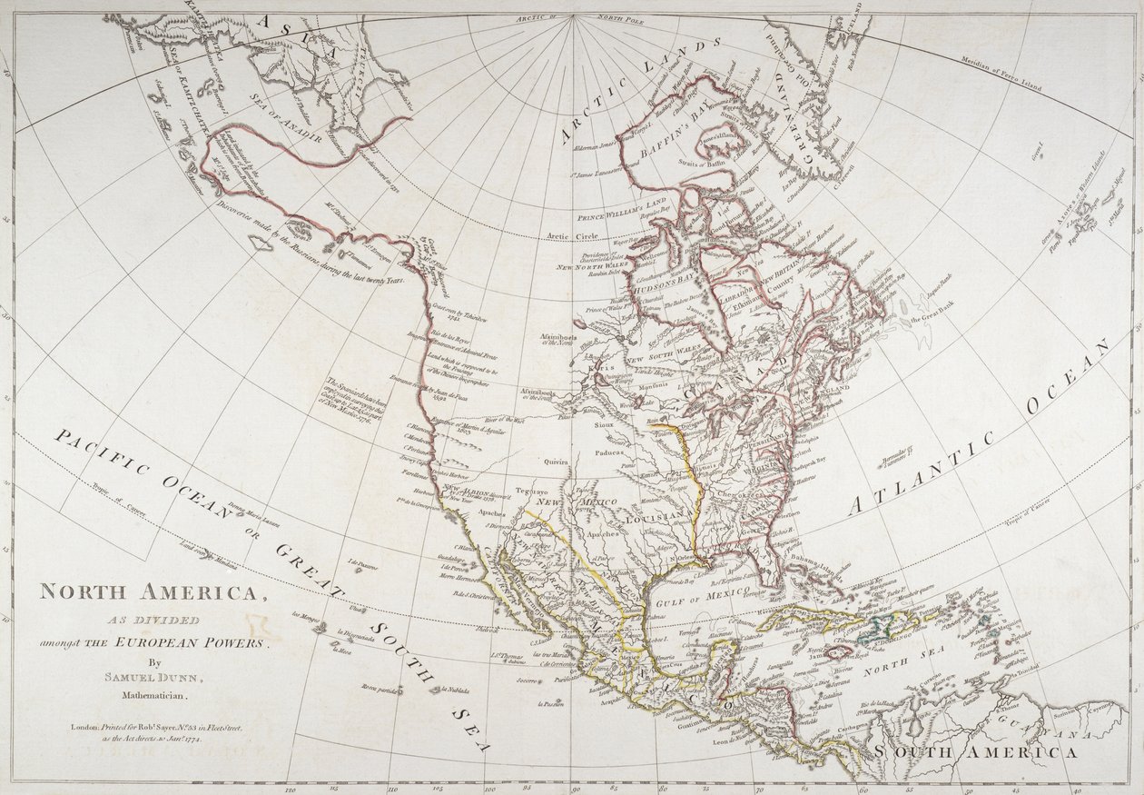 Mapa Severní Ameriky rozdělené evropskými mocnostmi, 1774 od American School