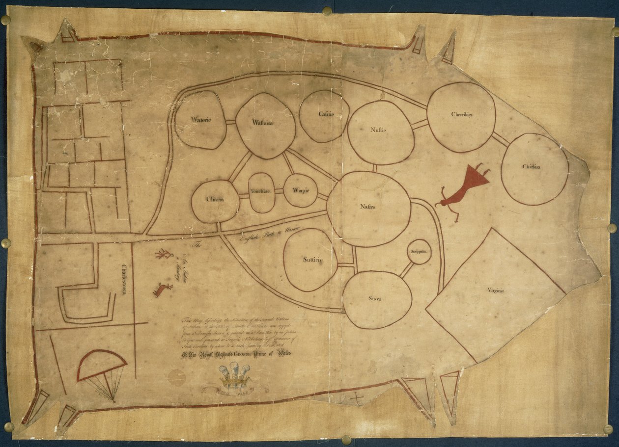 Mapa původních indiánských zemí, kolem 1721-25 (vellum) od American School