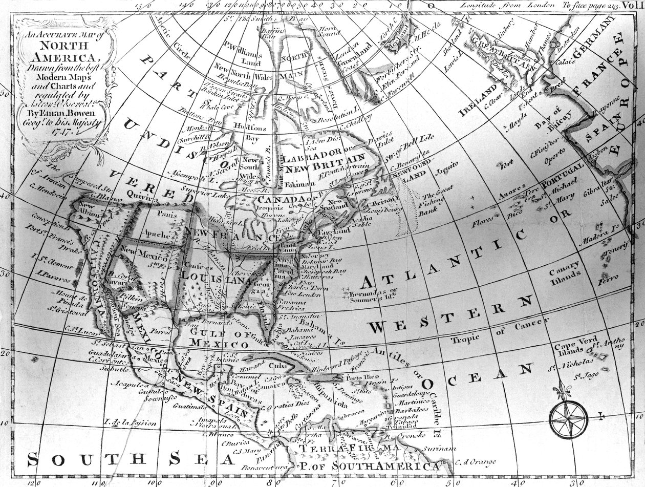 Mapa Severní Ameriky, 1747 od American School