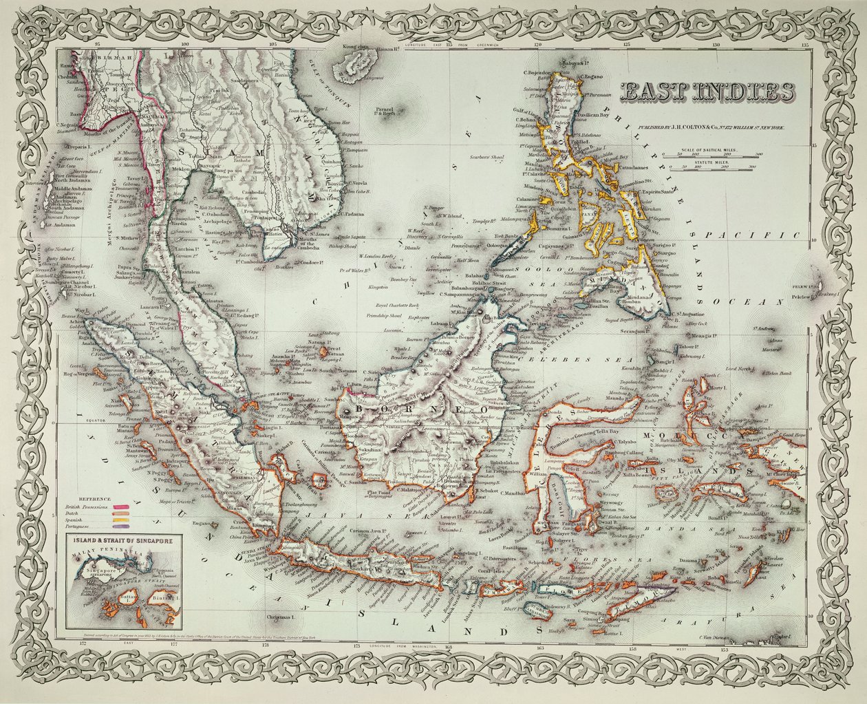 Mapa východní Indie (barevná rytina) od American School