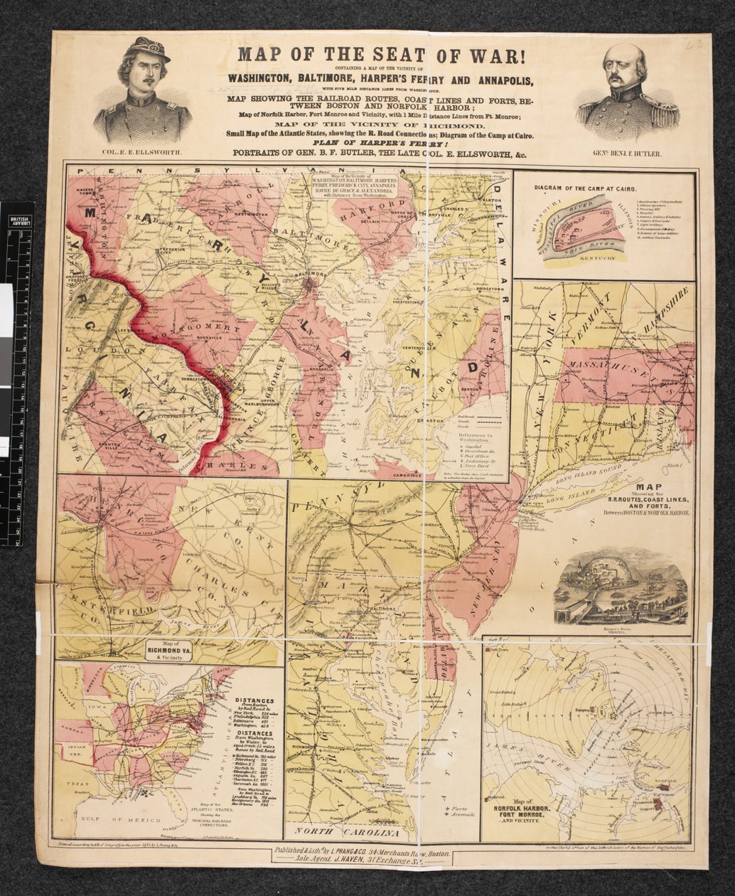 Mapa sídla války. Obsahuje mapu okolí Washingtonu, Baltimoru, Harper