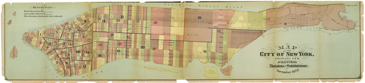 Mapa města New York, ukazující jeho politické divize a pododdělení od American School