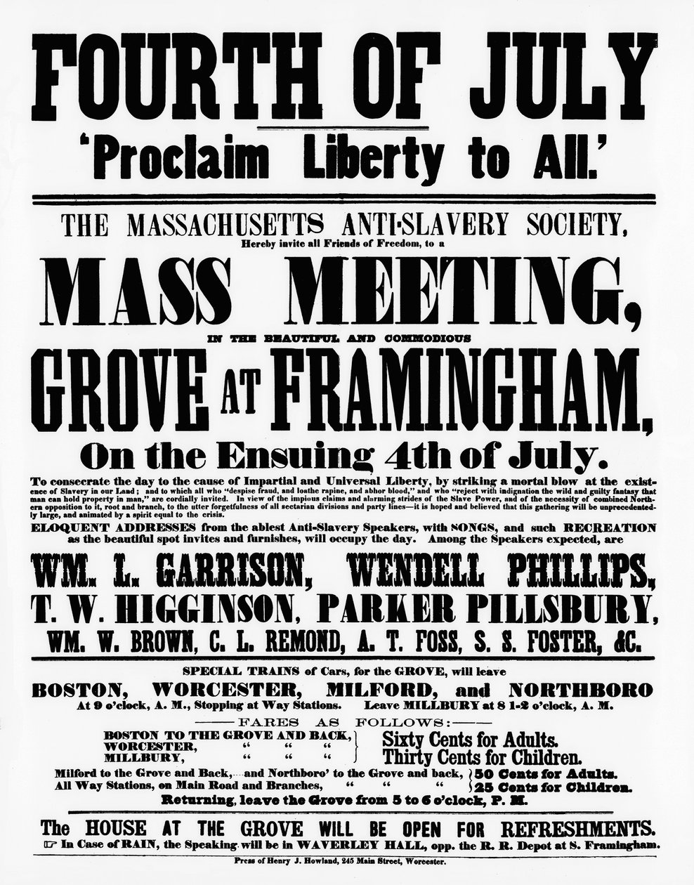 Plakát Massachusetts Anti-Slavery Society hlásající Liberty to All na Den nezávislosti, 1859 (tisk) od American School