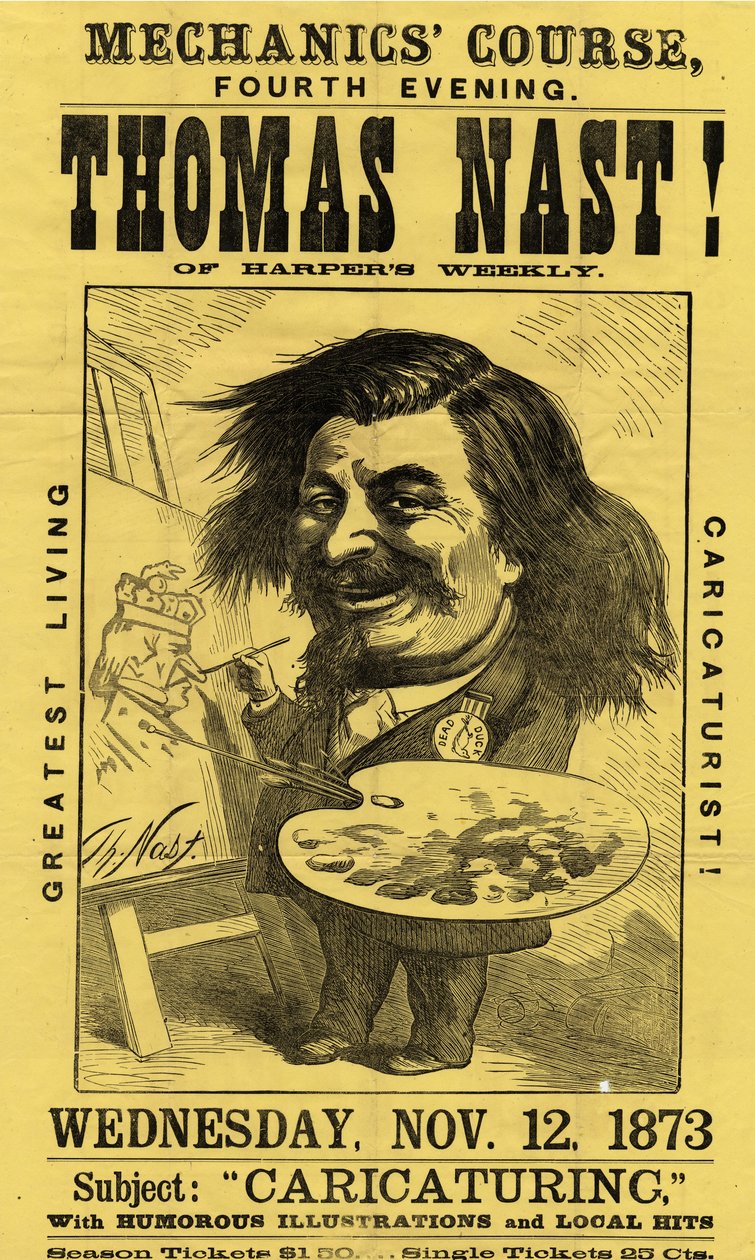 Kurz mechaniky, čtvrtý večer. Thomas Nast!, publikoval Currier & Ives, 1873 od American School