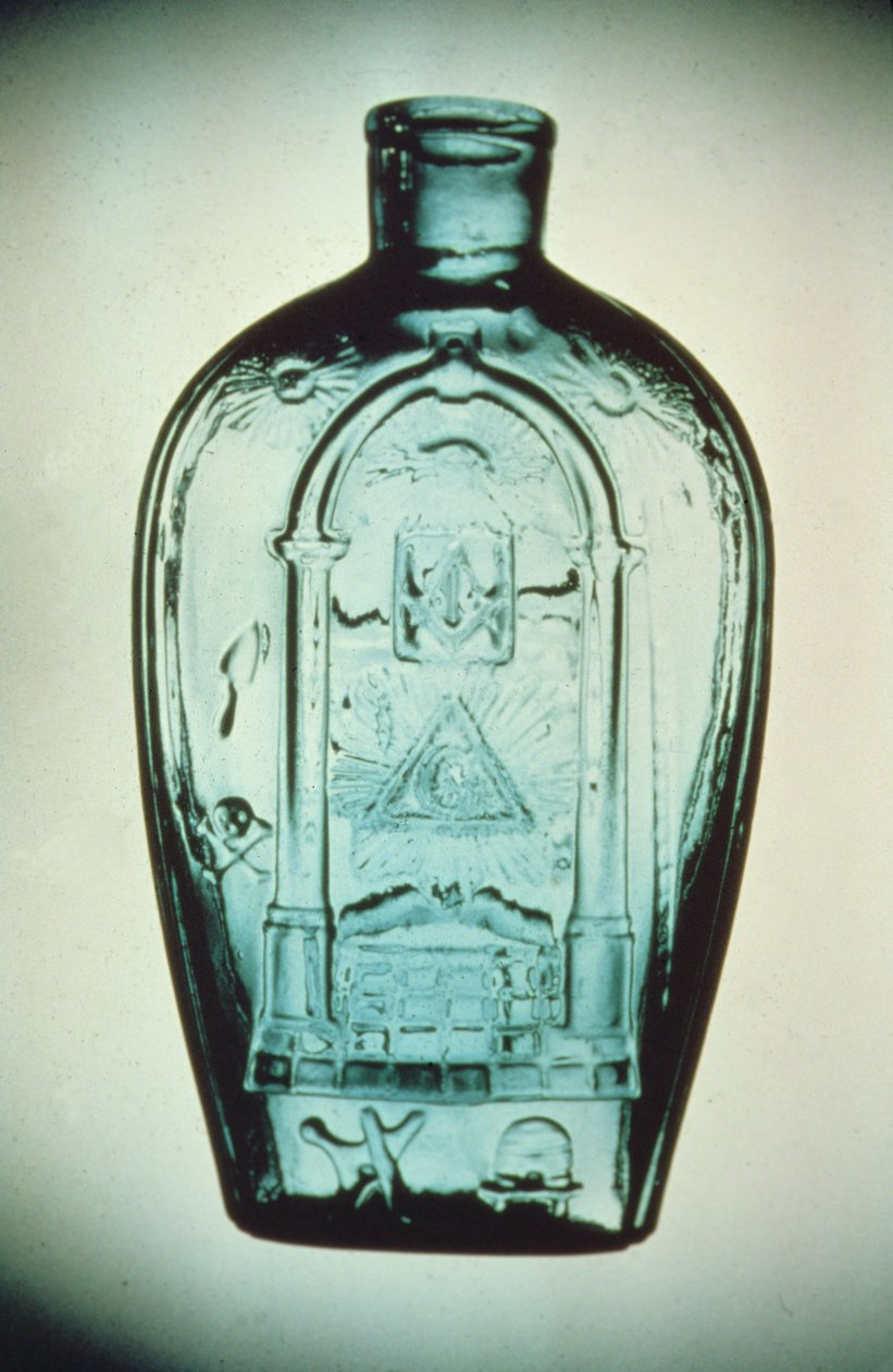 Vyfukovaná zednická baňka, sklárna Keene (Marlboro St.), kolem 1815-17 (sklo) od American School
