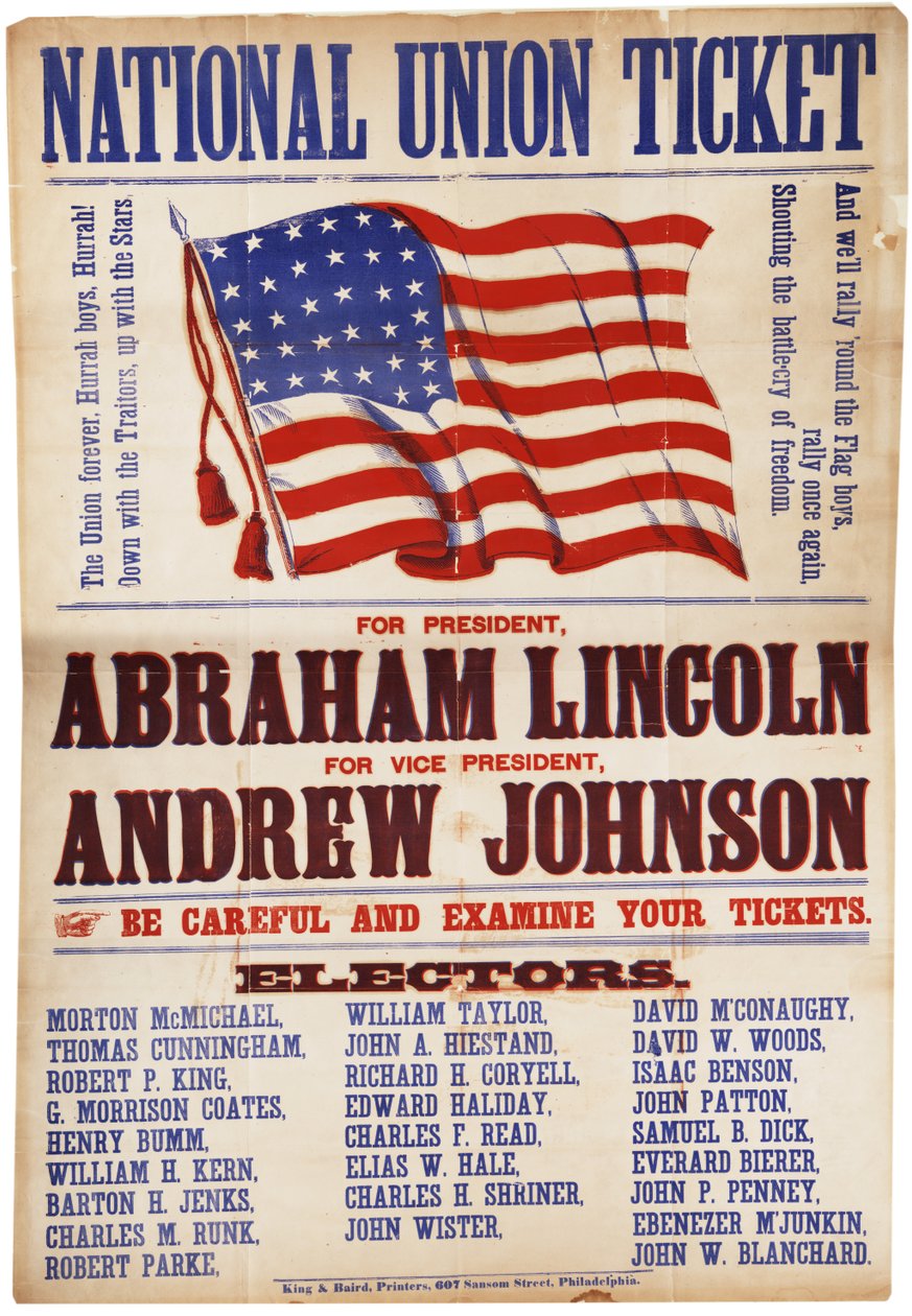 Vstupenka národního svazu. Lincoln a Johnson, The Union Forever, 1864 od American School