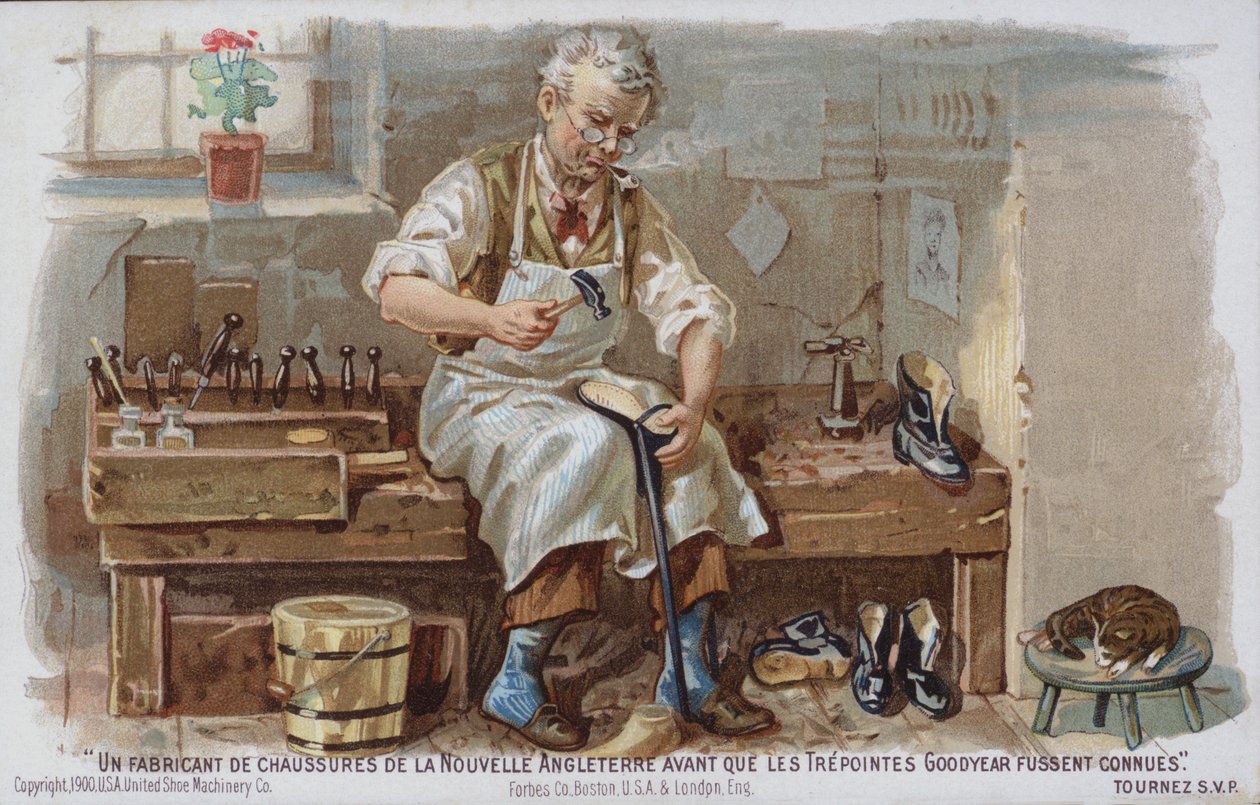 Výrobce obuvi z Nové Anglie z doby před zavedením technologie Goodyear welt (chromolit) od American School