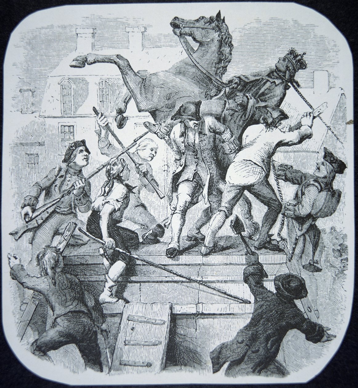 Newyorští rebelové strhli sochu nenáviděného anglického Jiřího III. (litho) od American School