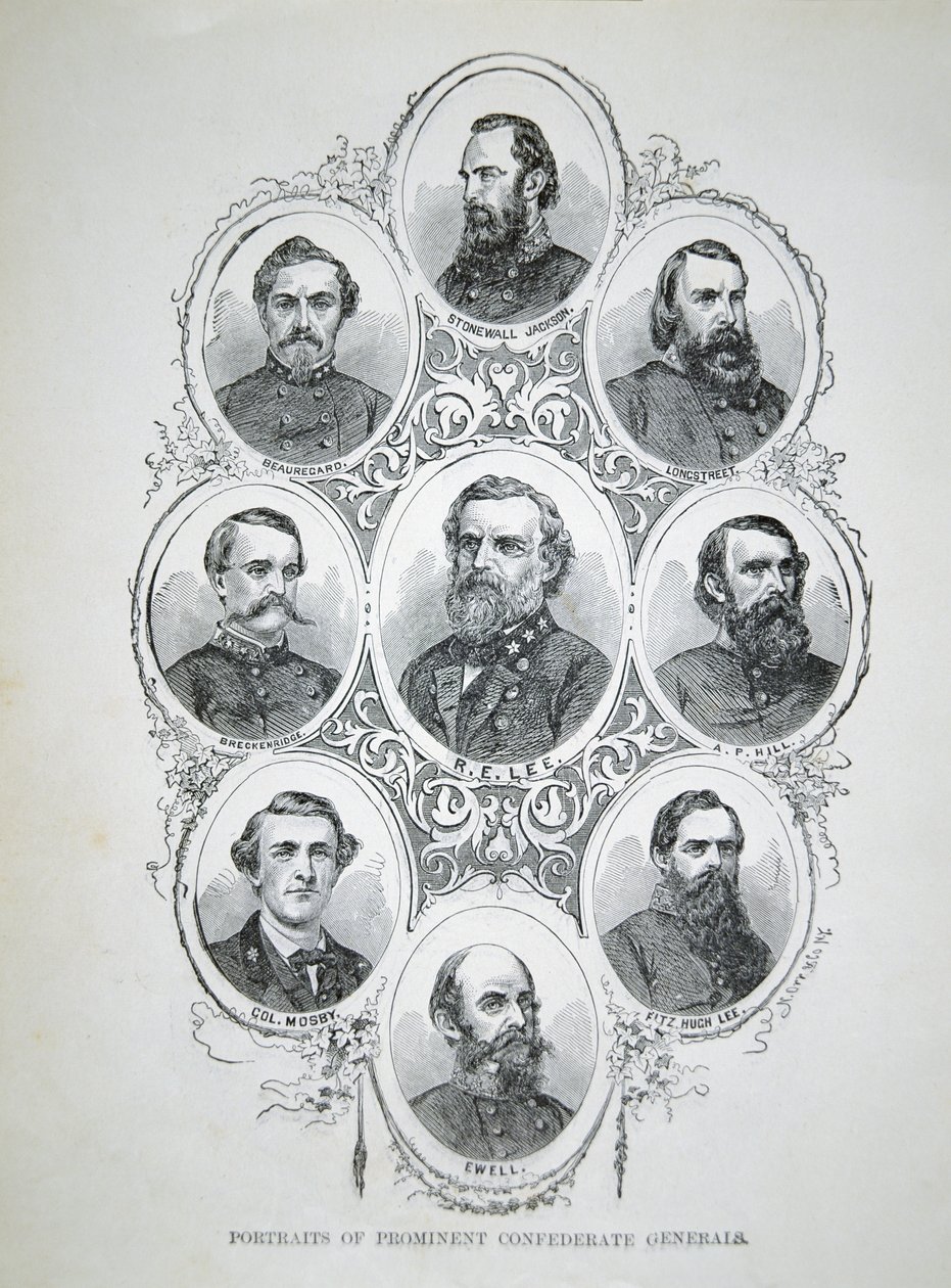 Devět portrétů prominentních generálů Konfederační armády (litho) od American School
