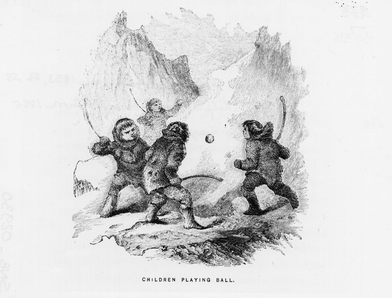 Severní pól: děti hrající míčovou hru na ledu - Elisha Kent Kane; Artic Exploration v letech 1853-1855 (Philadelphia, Childs a Peterson od American School