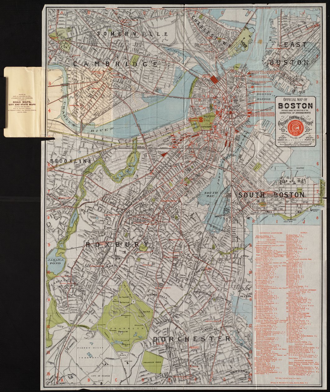 Oficiální mapa Bostonu, kolem roku 1895 (barevná lito) od American School