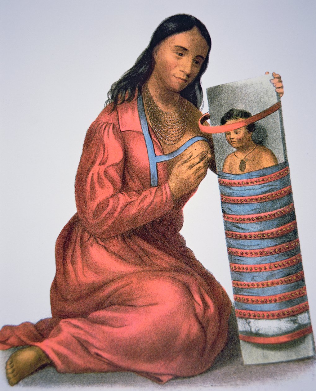 Ojibwa matka a dítě, kolem 1821 (barevné lito) od American School