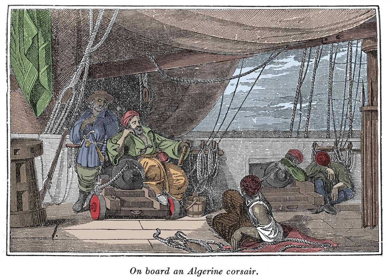 Na palubě lodi alžírských pirátů Ilustrace z „The Pirates Own Book, autentické vyprávění o nejslavnějších mořských lupičích““ od Charlese Ellmse, Boston 1837 od American School