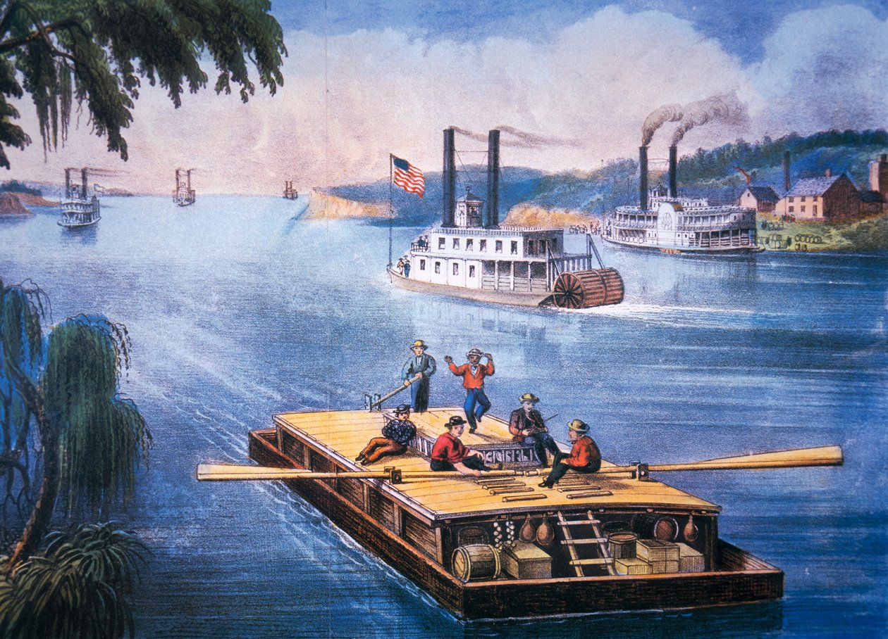 Na Mississippi, kolem roku 1866 (barevné lito) od American School