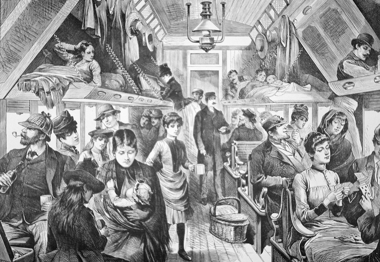 Otevřený vagón amerického vlaku (rytina) od American School